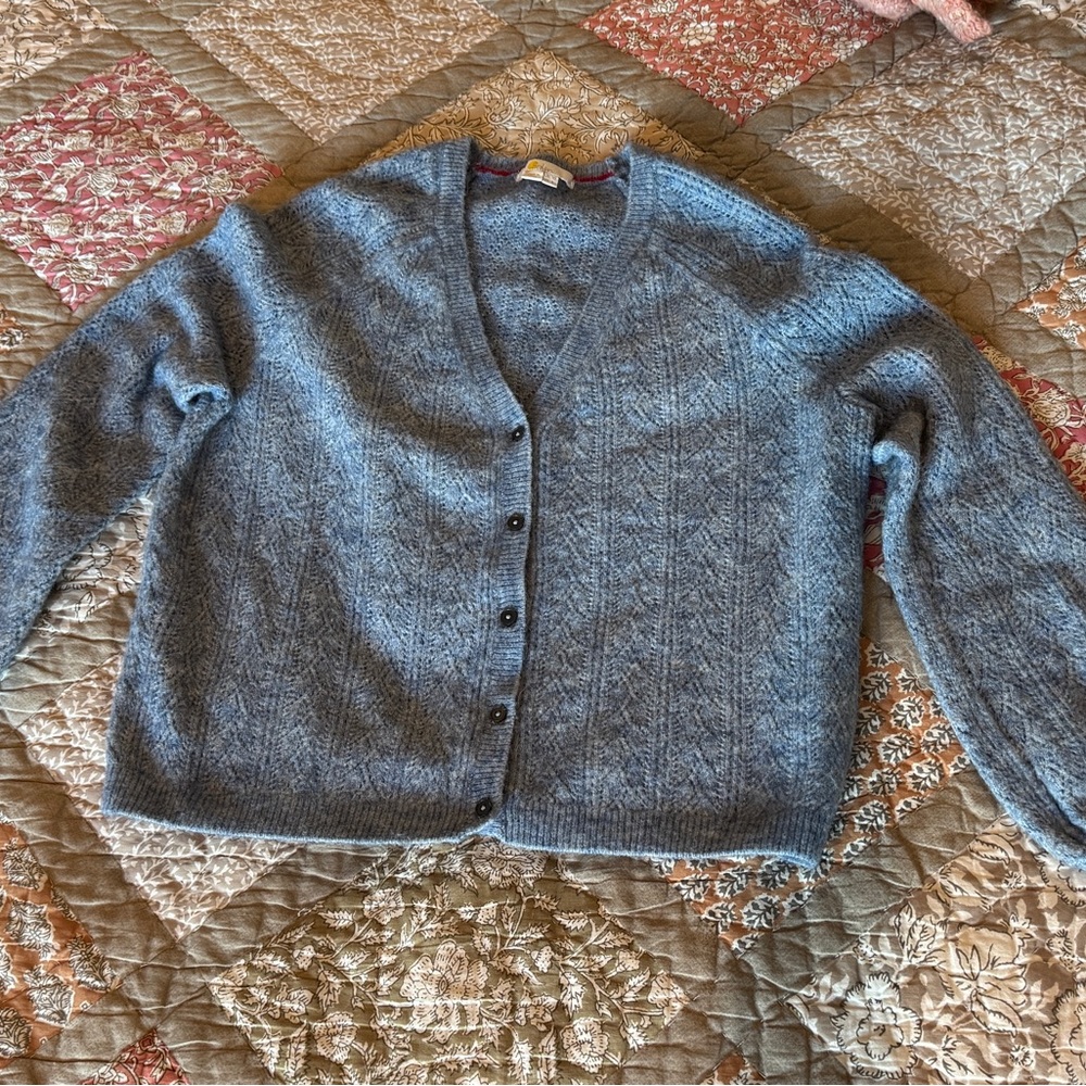 Boden Fluffy Pointelle Blue Women's Cardigan US 6 Lk New
